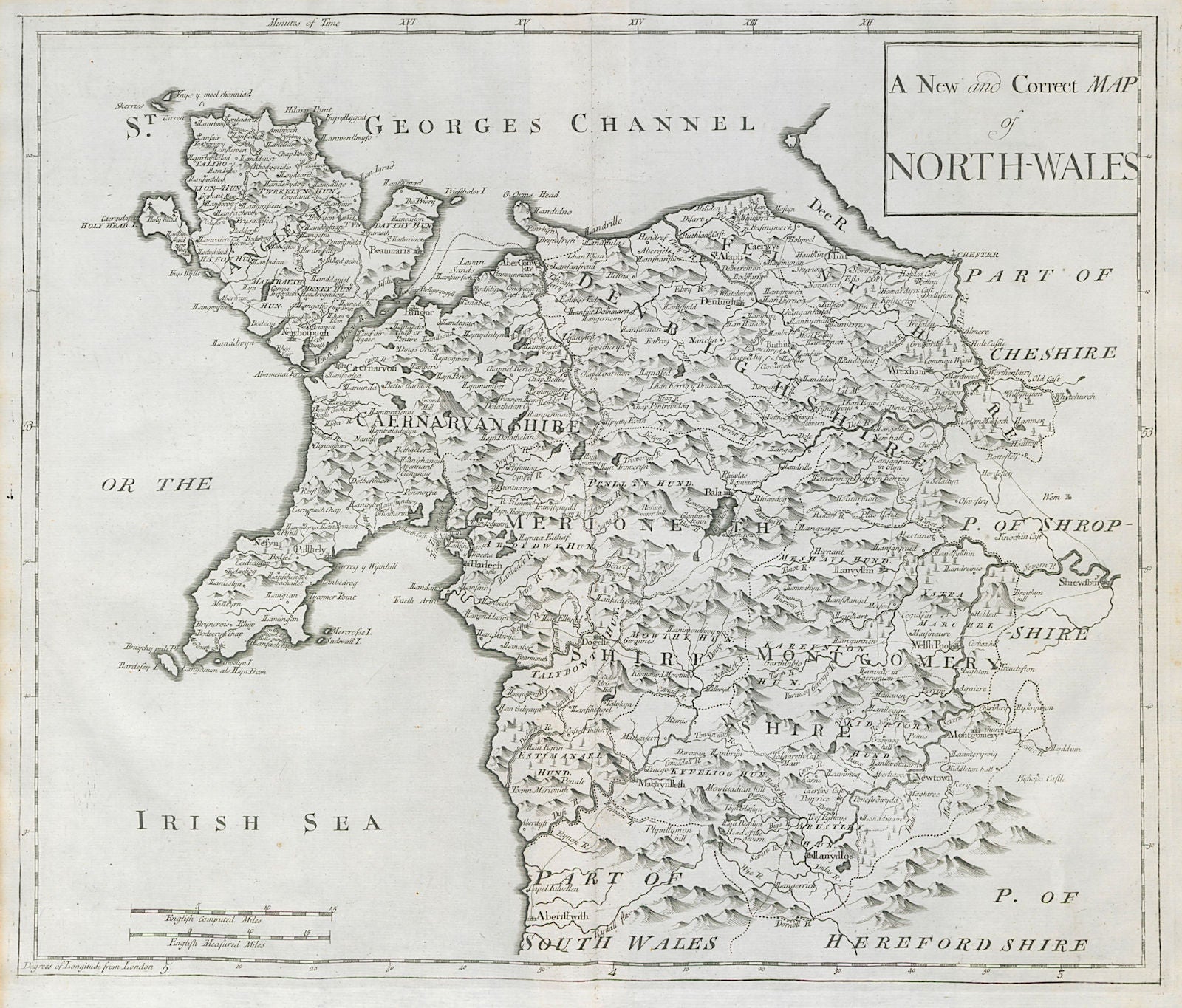 NORTH WALES by ROBERT MORDEN from Camden's Britannia 1722 old antique map